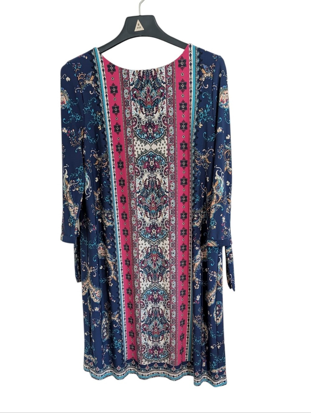 Chico's Navy and Pink Medallion Print Boho Shift Dress Women's 12